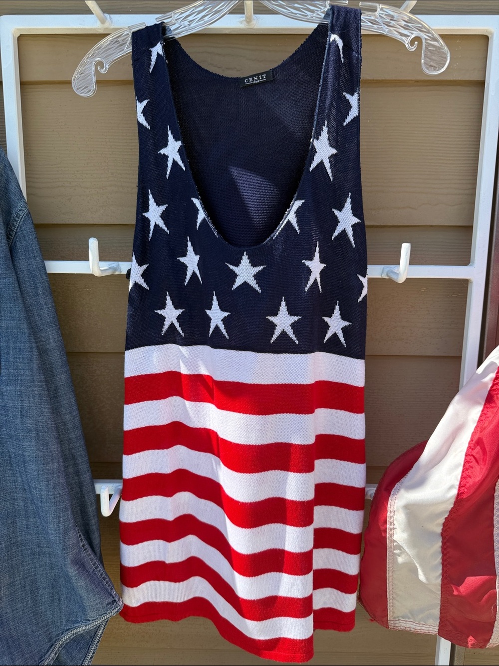SEXY GENIT Knit Racerback Aline Vneck Navy Patriotic Star Tank dress